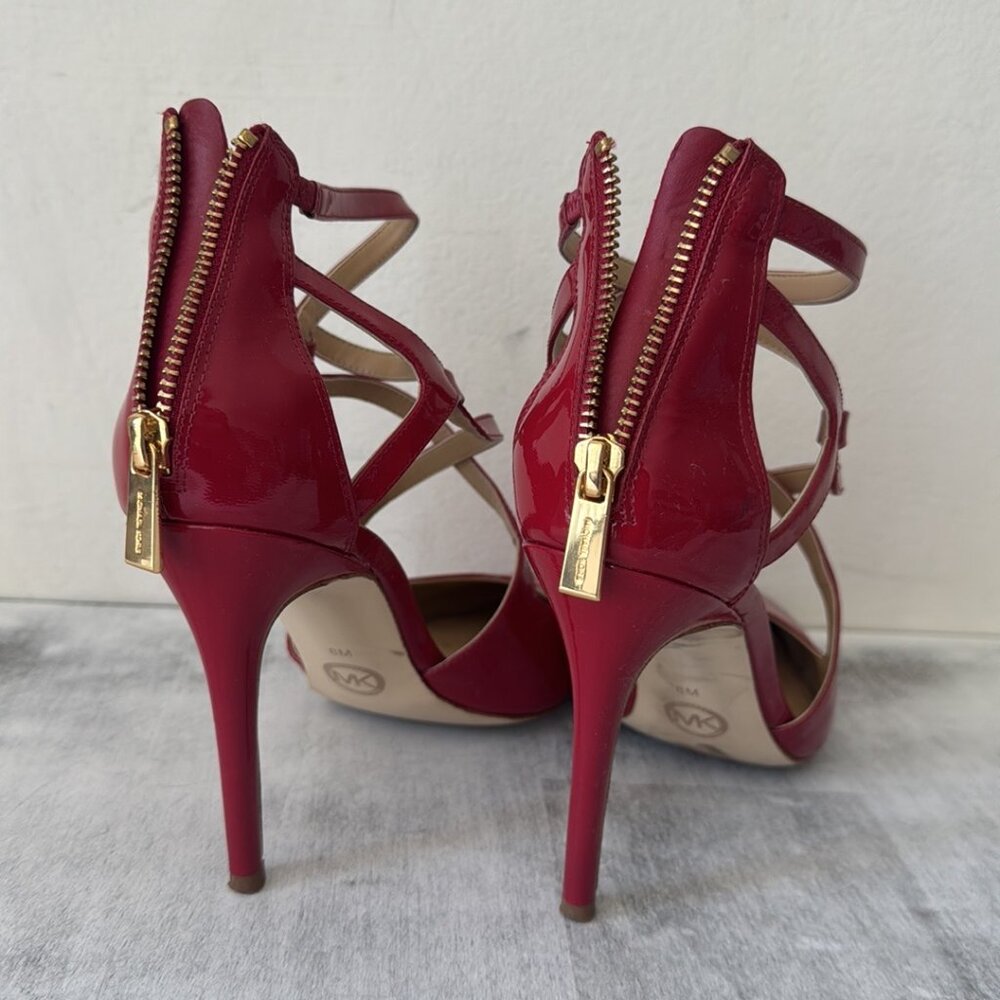 MICHAEL KORS Catia Red Pointed Toe Strappy High Heels 4" Patent Leather Sz.8 - Picture 10 of 15